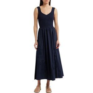 NWT Moon River Blue Sleeveless Mixed Media Maxi Dress